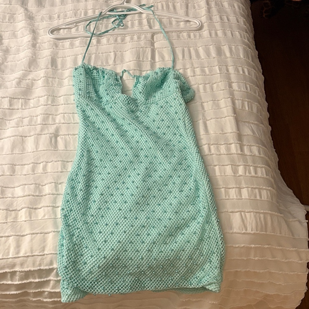 Oh Polly Mint Green Backless Crochet Dress